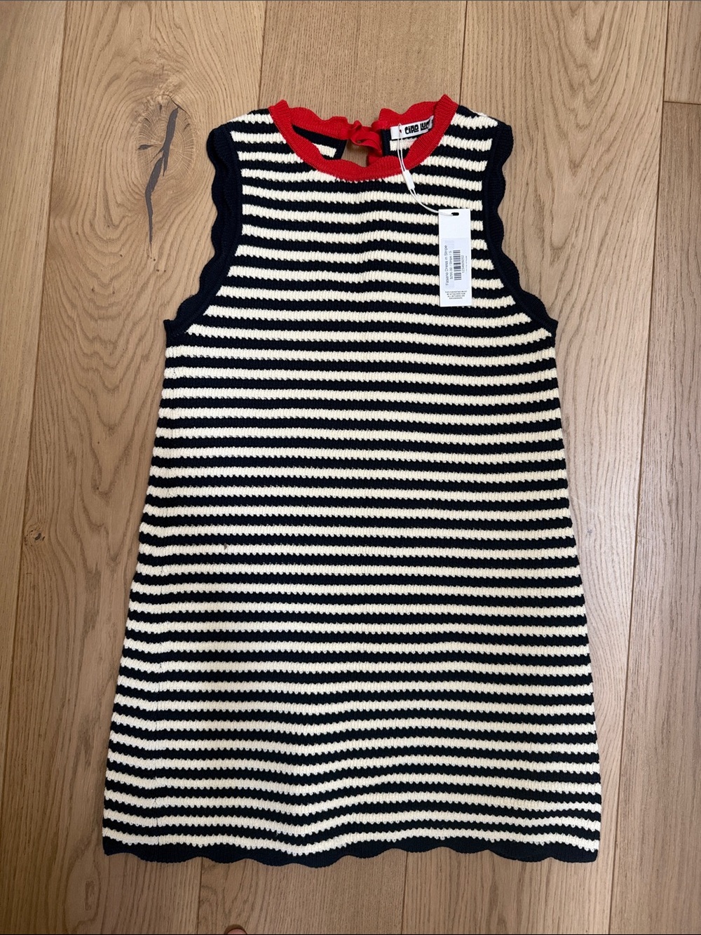 Ciao Lucia Navy & Cream Striped Knit Dress with Red Trim